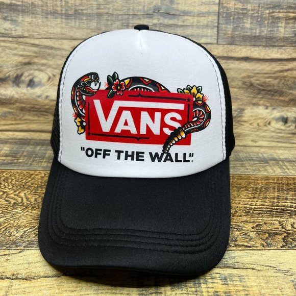 VANS Off The Wall Mens Trucker Hat Black Snapback Snake Skateboard Baseball Cap - Picture 2 of 8